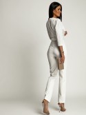 Elegant jumpsuit with a pleated top, white AZR248040